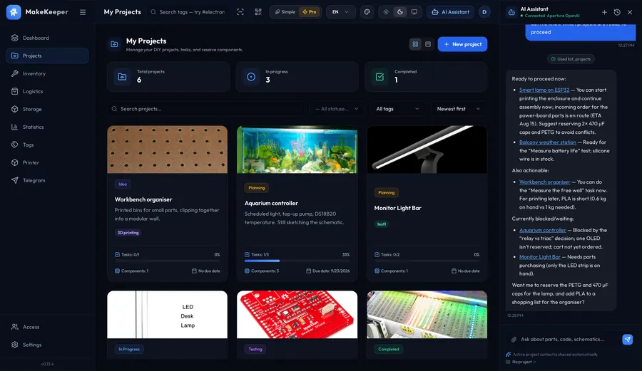 Screenshot: the MakeKeeper project board