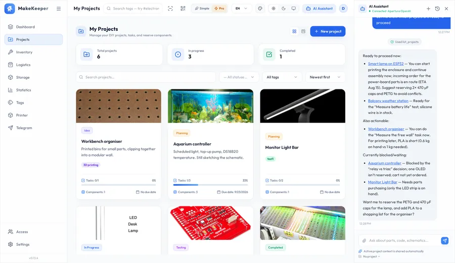 Screenshot: the MakeKeeper project board